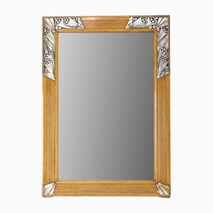 French Art Deco Mirror in Frame with Flowers Metal and Pine, 1930-RIU-1285350