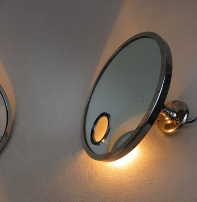 French Art Deco Nickel Le Mirophar Wall Mirrors with Magnifying Element & Light from Brot, Set of 2-EY-900187