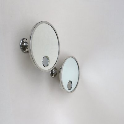 French Art Deco Nickel Le Mirophar Wall Mirrors with Magnifying Element & Light from Brot, Set of 2-EY-900187