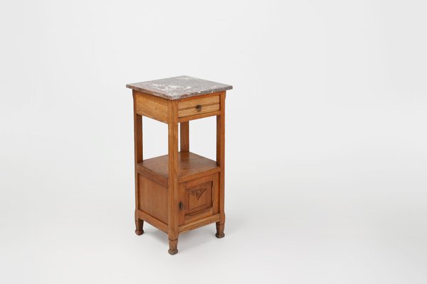 French Art Deco Nightstand in Oak with Pink Marble Top, 1930-YSY-2041970