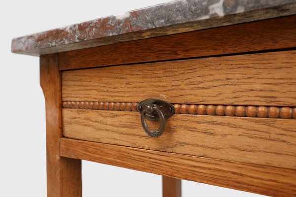 French Art Deco Nightstand in Oak with Pink Marble Top, 1930-YSY-2041970