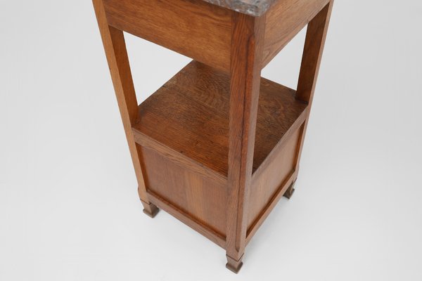 French Art Deco Nightstand in Oak with Pink Marble Top, 1930-YSY-2041970