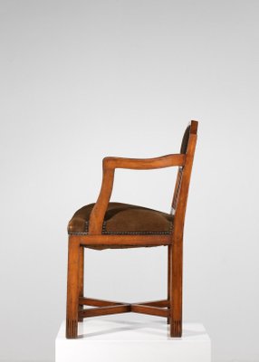 French Art Deco Oak Armchair in Brown Velvet-YU-1312240