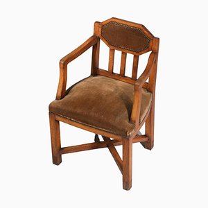 French Art Deco Oak Armchair in Brown Velvet-YU-1312240