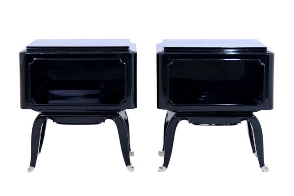 French Art Deco Open Nightstands in Black Piano Lacquer, 1930s-1940s, Set of 2-CXC-1752746