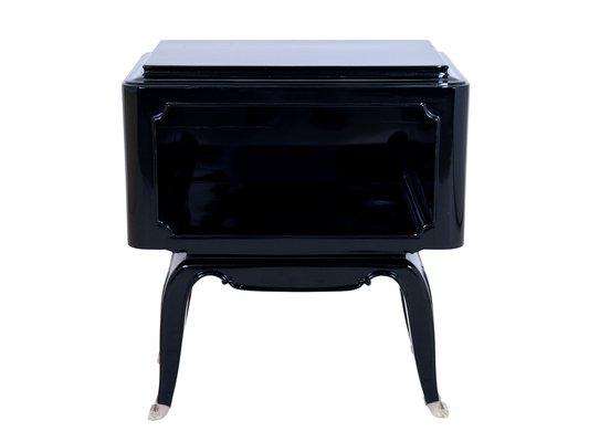 French Art Deco Open Nightstands in Black Piano Lacquer, 1930s-1940s, Set of 2-CXC-1752746