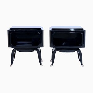 French Art Deco Open Nightstands in Black Piano Lacquer, 1930s-1940s, Set of 2-CXC-1752746