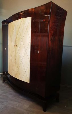 French Art Deco Parchment Wardrobe in the Style of Jean Pascaud, 1930s-POM-885506