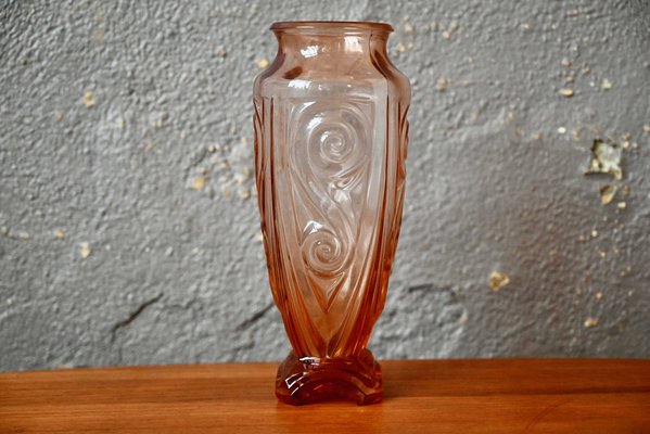 French Art Deco Pink Glass Vase, 1940s-AIU-1802424