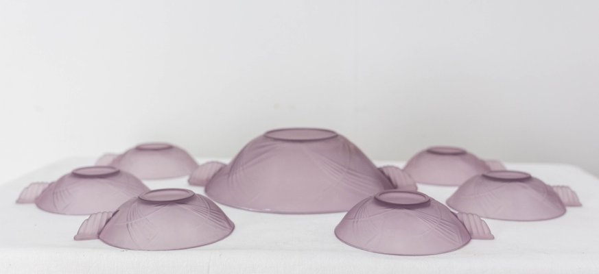 French Art Deco Purple Glass Fruit Service, 1930, Set of 7-RIU-1183464