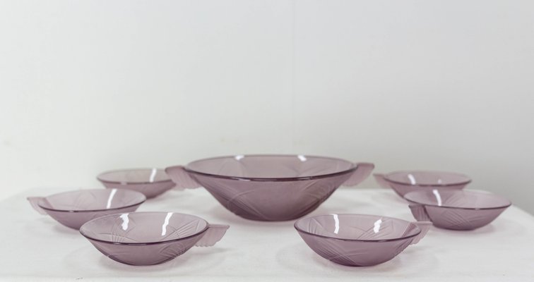 French Art Deco Purple Glass Fruit Service, 1930, Set of 7-RIU-1183464