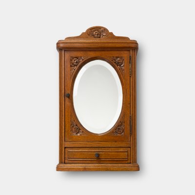 French Art Deco Shaving Cabinet in Oak with Mirror, 1940-YSY-2033774