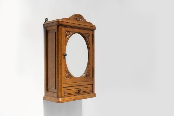 French Art Deco Shaving Cabinet in Oak with Mirror, 1940-YSY-2033774