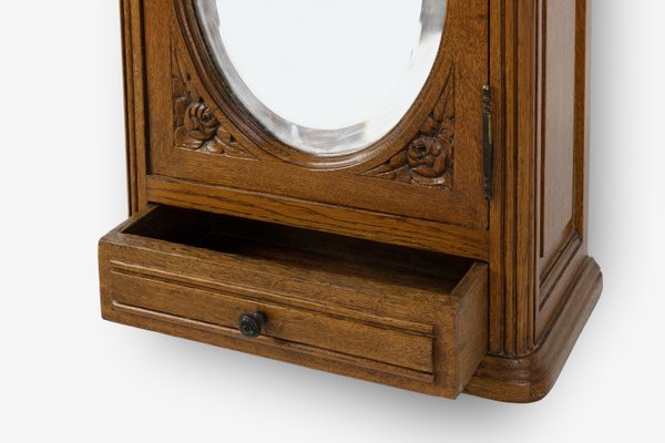 French Art Deco Shaving Cabinet in Oak with Mirror, 1940-YSY-2033774