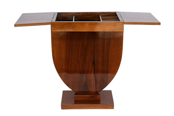 French Art Deco Side Table with Compartments in High Gloss Lacquered Nutwood, 1930s-CXC-1761836