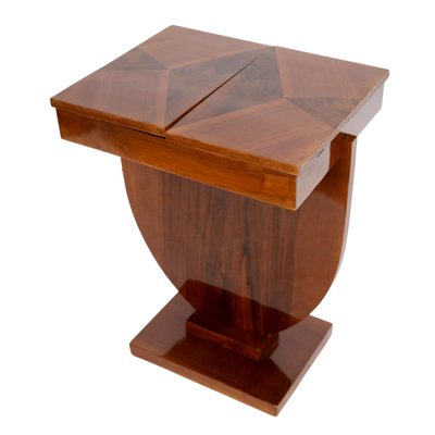 French Art Deco Side Table with Compartments in High Gloss Lacquered Nutwood, 1930s-CXC-1761836