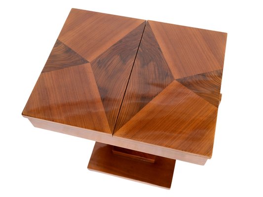 French Art Deco Side Table with Compartments in High Gloss Lacquered Nutwood, 1930s-CXC-1761836