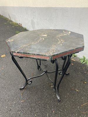 French Art Deco Side Table with Iron Frame & Marble Top, 1920s-XHV-1768608