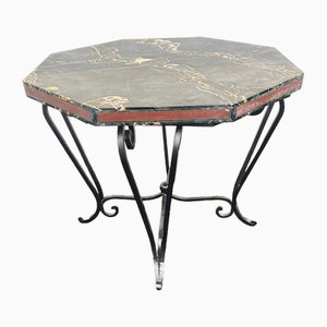 French Art Deco Side Table with Iron Frame & Marble Top, 1920s-XHV-1768608