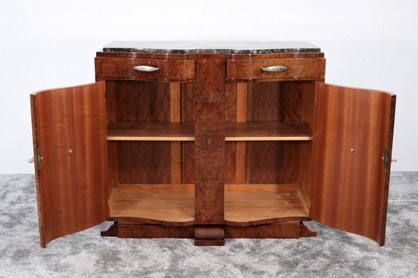 French Art Deco Sideboard in Amboyna Burl Wood with Marble Top, 1930s-CXC-2021364