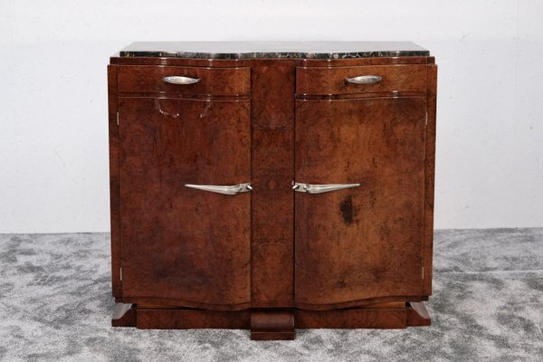 French Art Deco Sideboard in Amboyna Burl Wood with Marble Top, 1930s-CXC-2021364