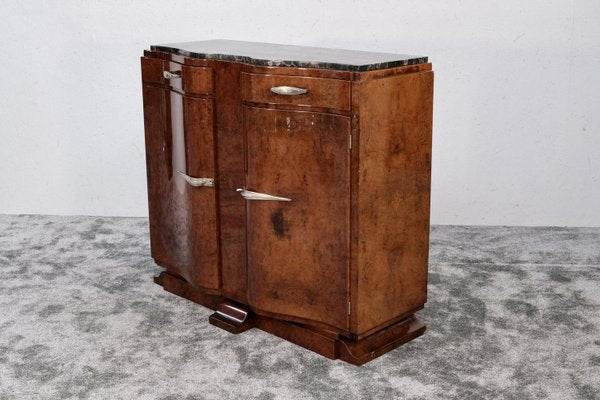 French Art Deco Sideboard in Amboyna Burl Wood with Marble Top, 1930s-CXC-2021364