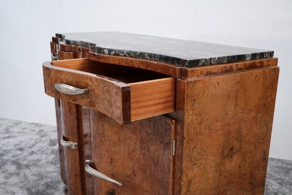 French Art Deco Sideboard in Amboyna Burl Wood with Marble Top, 1930s-CXC-2021364