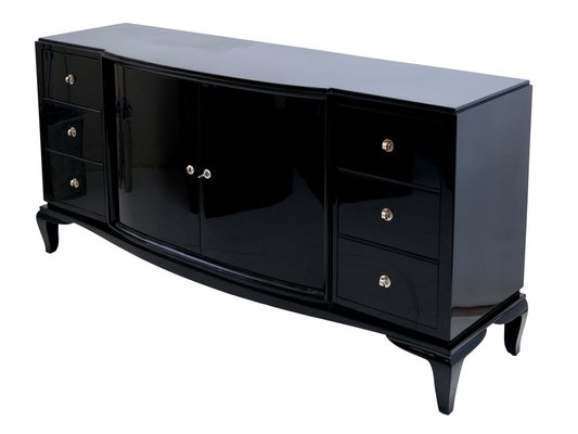 French Art Deco Sideboard in Black Piano Lacquer with Drawers and Doors, 1930s-1940s-CXC-1749519