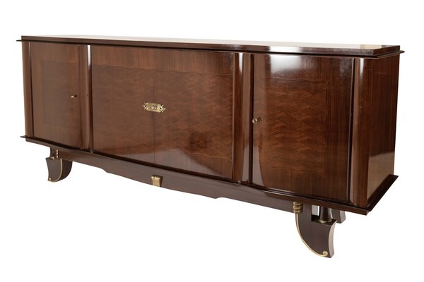 French Art Deco Sideboard with Marquetry and Brass Fittings, 1940s-CXC-1824425