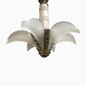 French Art Deco Six Panels Palm and Feather Chandelier, 1920s-LXP-1743043