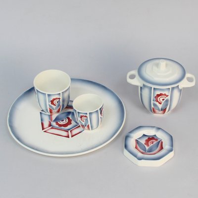 French Art Deco Smoker Set in Dijon Sarreguemines Ceramics, Set of 5-NE-1777168