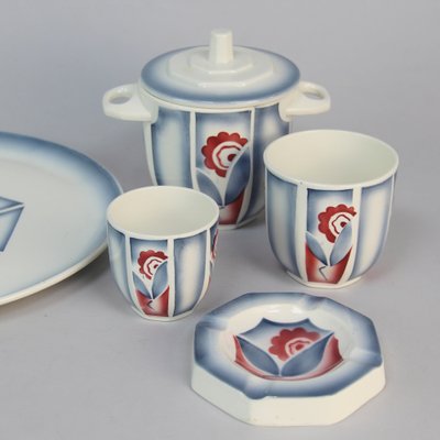 French Art Deco Smoker Set in Dijon Sarreguemines Ceramics, Set of 5-NE-1777168