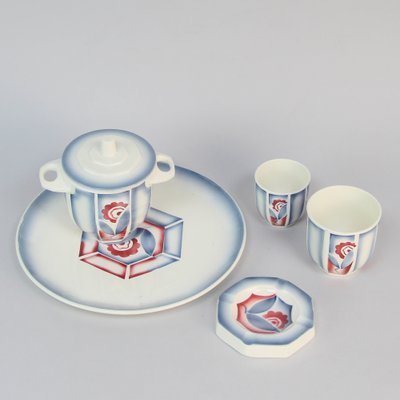 French Art Deco Smoker Set in Dijon Sarreguemines Ceramics, Set of 5-NE-1777168