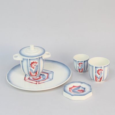 French Art Deco Smoker Set in Dijon Sarreguemines Ceramics, Set of 5-NE-1777168