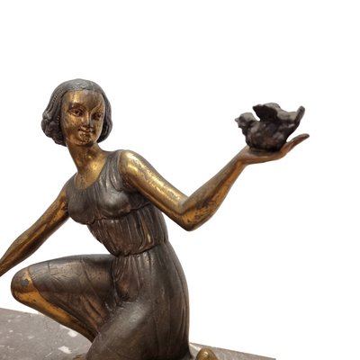 French Art Deco Statue of a Lady with Dog, 1930s-VHW-2034465