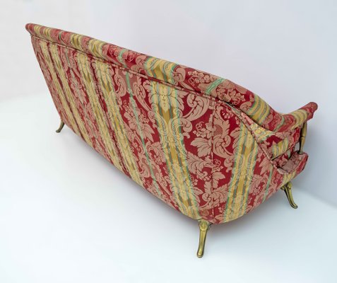 French Art Deco Style Brass and Fabric Sofa, 1950s-FER-1749946