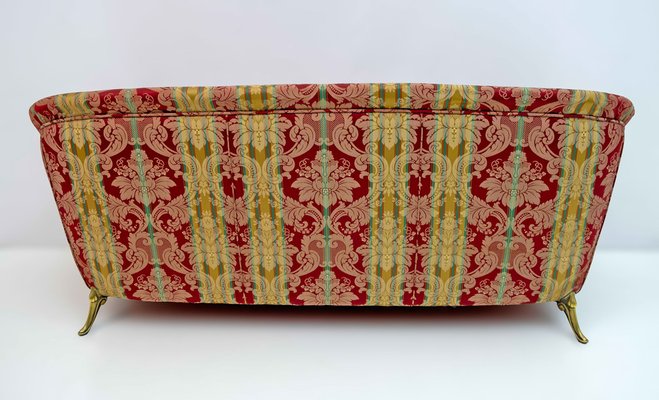 French Art Deco Style Brass and Fabric Sofa, 1950s-FER-1749946