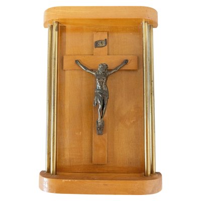 French Art Deco Style Crucifix with Brass Columns, 1950s-RIU-705989