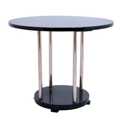 French Art Deco Style Side Table in Black Piano Lacquer with Chromed Tubes, 1940s-CXC-1749542