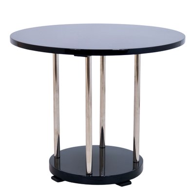 French Art Deco Style Side Table in Black Piano Lacquer with Chromed Tubes, 1940s-CXC-1749542