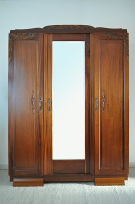 French Art Deco Three-Door Cabinet with Faceted Mirror-HPQ-1179447