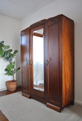 French Art Deco Three-Door Cabinet with Faceted Mirror-HPQ-1179447