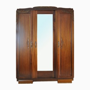 French Art Deco Three-Door Cabinet with Faceted Mirror-HPQ-1179447