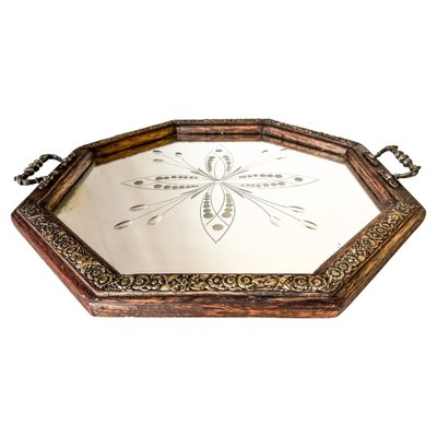 French Art Deco Tray in Beveled Mirror, 1940-UR-1801513