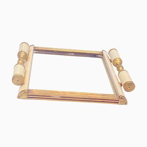 French Art Deco Tray in Brass and White Wood, 1930-UR-1340905