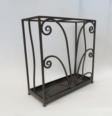 French Art Deco Umbrella Stand in Wrought Iron in the style of Edgar Brandt-EY-980475