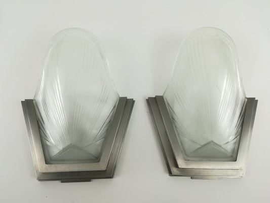 French Art Deco Wall Sconces by Verrerie Des Hanot, Set of 2-KDB-1293547