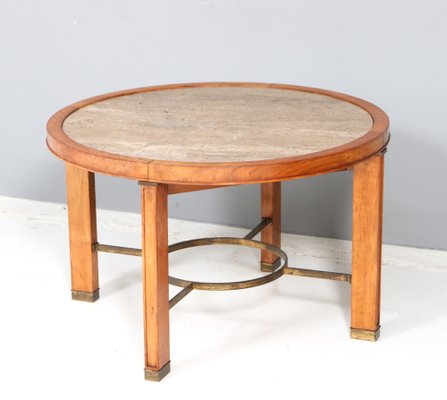 French Art Deco Walnut Coffee Table with Travertine Top, 1940s-MY-1718212