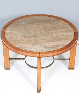 French Art Deco Walnut Coffee Table with Travertine Top, 1940s-MY-1718212