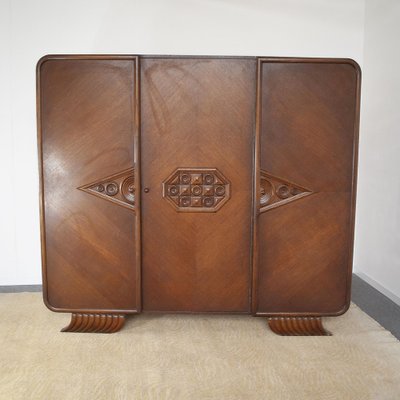 French Art Deco Wardrobe Consisting of 3 Doors Embellished with Designs in Inlay, 1940s-JQO-1286890